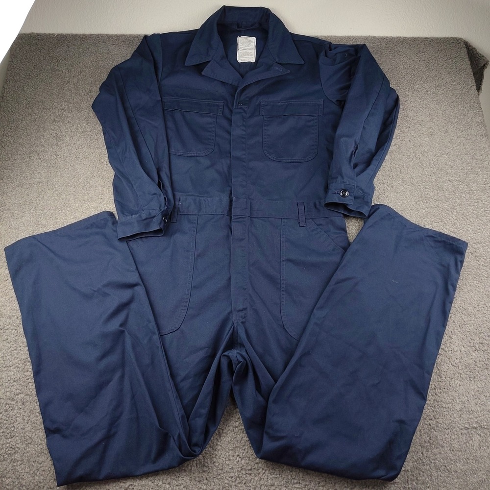 Military Utility Coverall Mens 42 L Navy Blue Military Workwear EUC